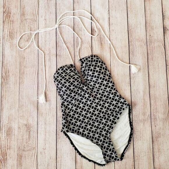 Michael Kors Rope Geo Print Plunging Neckline One-Piece Swimsuit - Picture 6 of 15